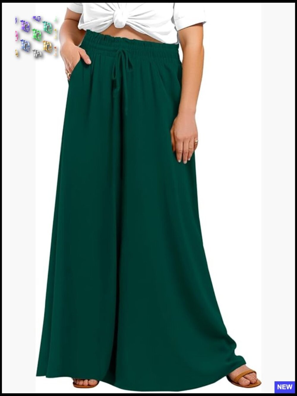 Plus Size Wide Leg Palazzo Pants High Waist Flowy Lounge Trousers with Pockets
